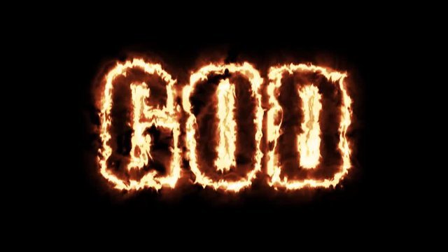 God word text from hot burning letters on black background in 4K ultra HD
