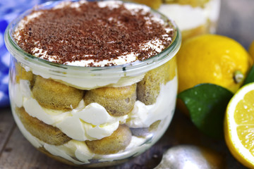 Lemon tiramisu - traditional italian dessert.