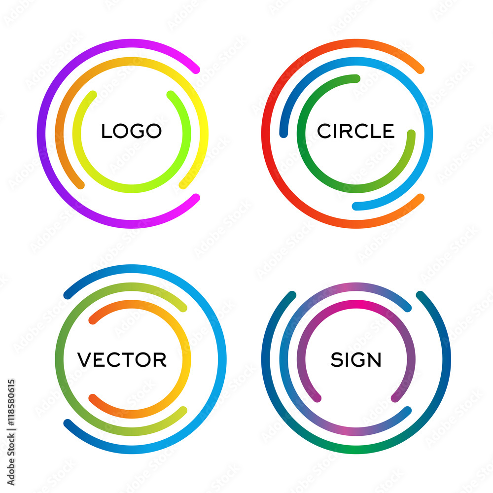 Poster isolated abstract round vector logo set. outlined circular colorful logo group.