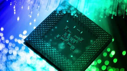 computer cpu with Fiber optics background, shot in HD