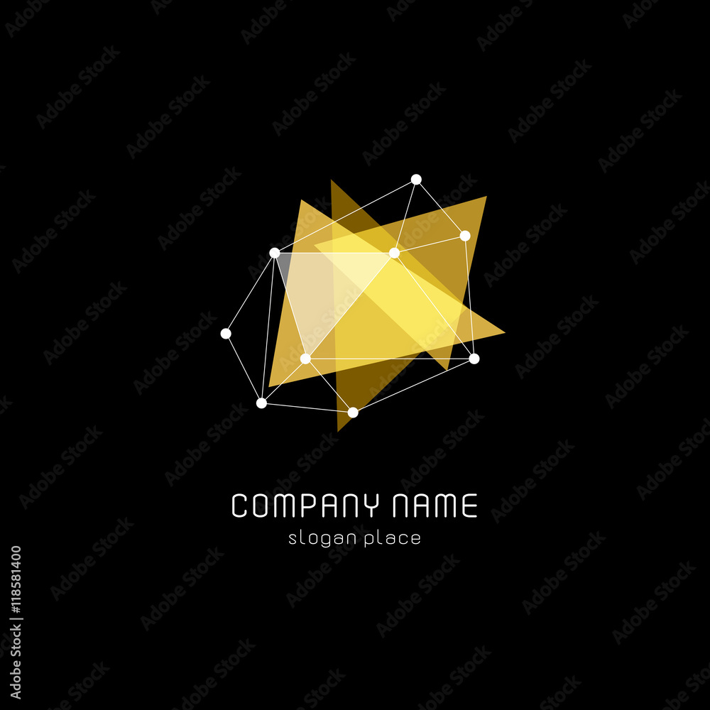 Poster isolated abstract translucent triangles vector logo. geometric shape logotype on the black backgroun