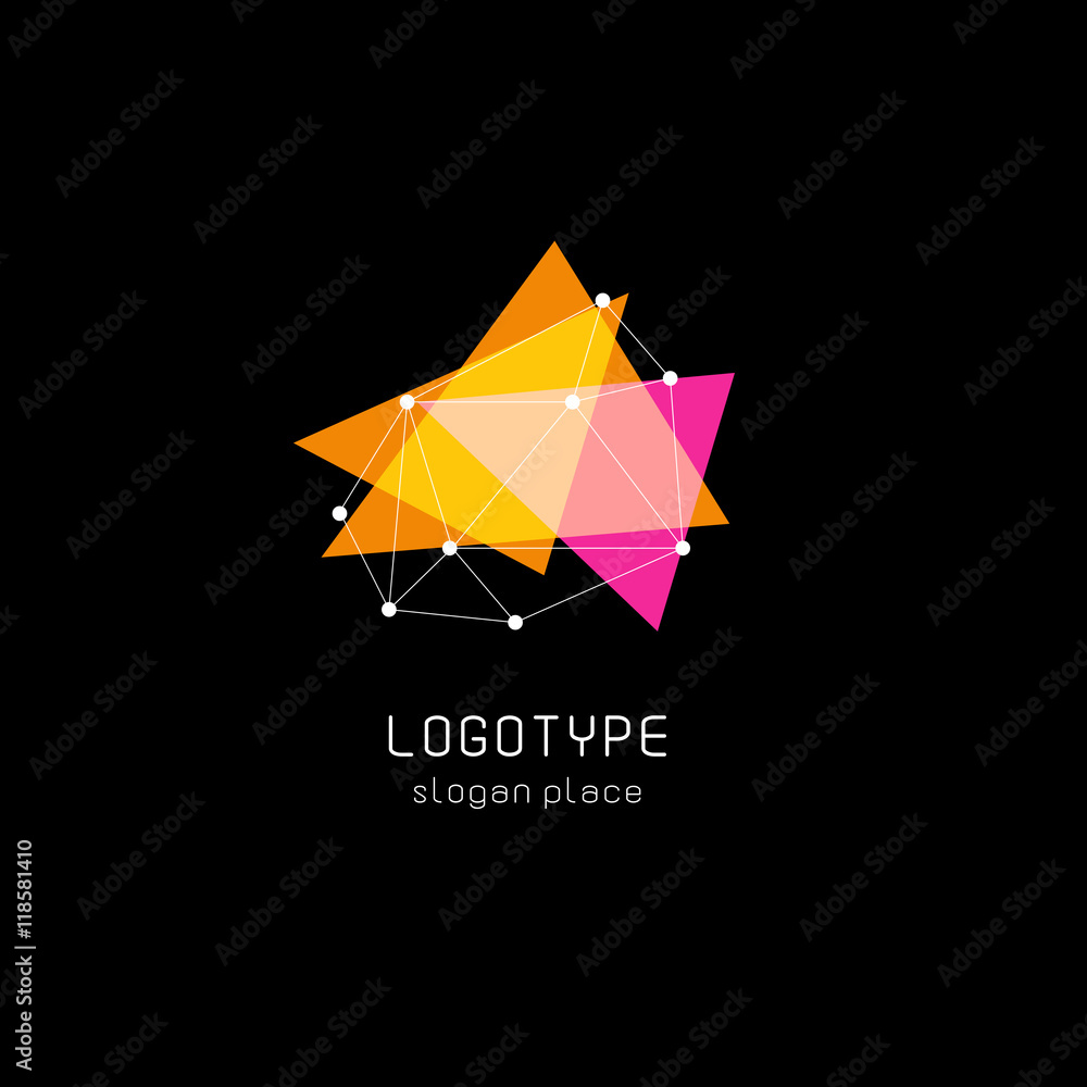 Poster isolated abstract translucent triangles vector logo. geometric shape logotype on the black backgroun