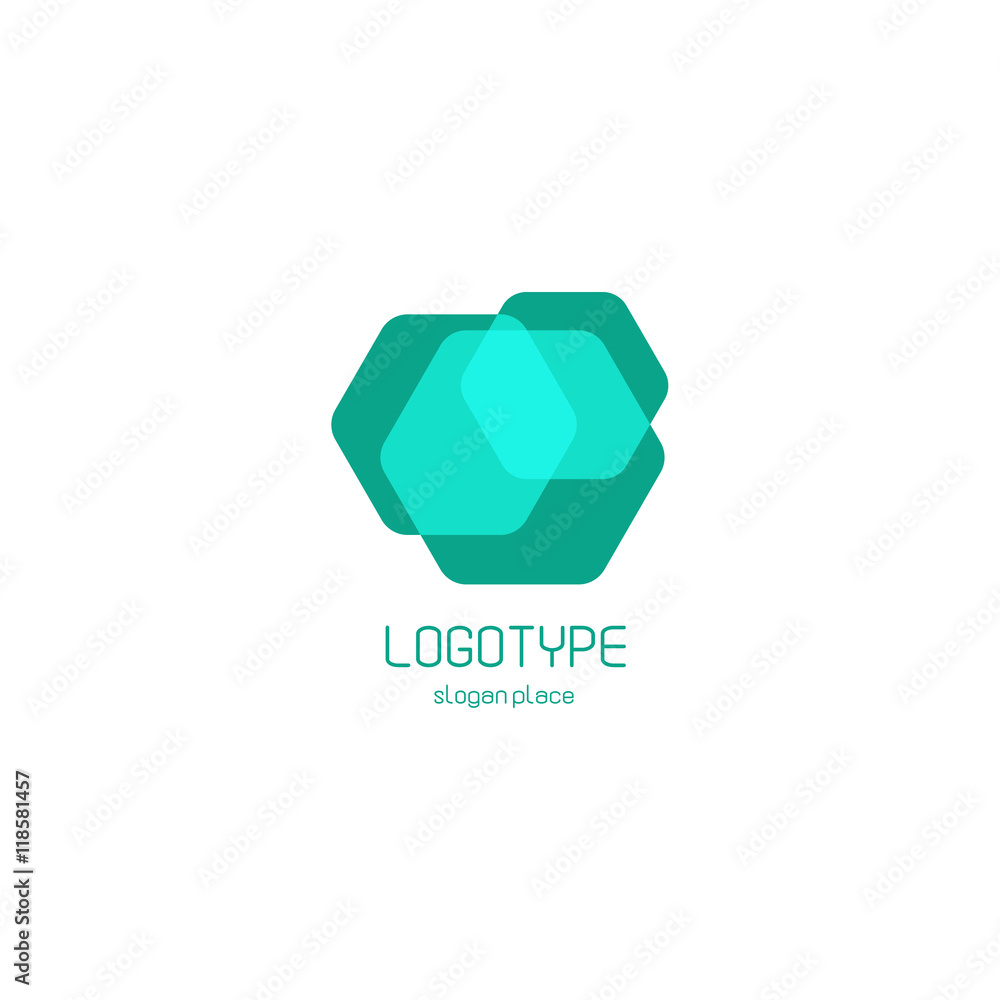 Poster isolated abstract hexagons overlays vector logo. polygonal translucent geometric shape figure logoty