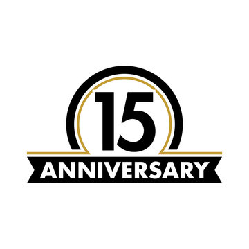 Anniversary vector unusual label. Fifteenth anniversary symbol. 15 years birthday abstract logo. The arc in a circle. 15th jubilee.