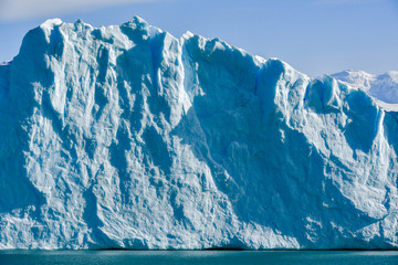Day view from the water at the Perito Moreno glacier in Patagonia, Argentina.