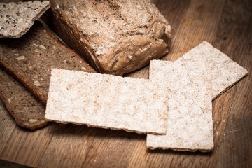Dietary healthy bread with low glycemic index baked at home. Photo taken with the depth of field.