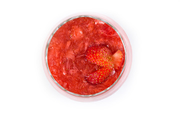 Strawberry mousse from the top on a white background