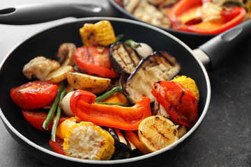Grilled vegetables on pan, closeup