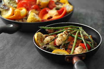 Grilled vegetables on pans, closeup