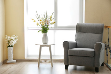 Beautiful flower bouquets in modern interior