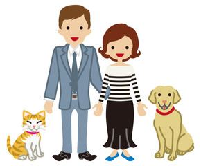 Couple and Pets - Dog and Cat