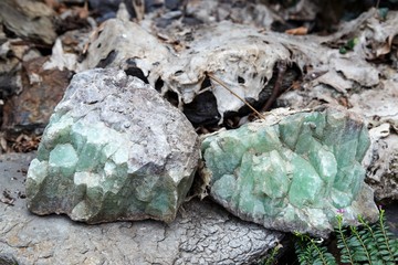 Natural rock - blue green Apatite gemstone  background
