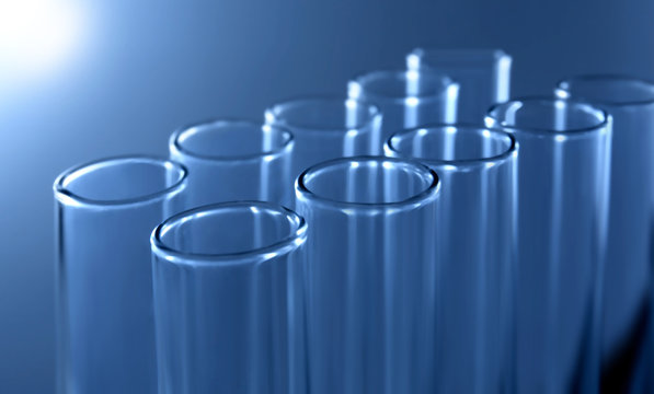 Test tubes on blue background