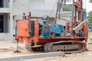 Fototapeta na wymiar building house foundations with bore pile machine
