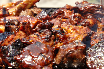 Obraz na płótnie Canvas BBQ Grilled pork ribs on the grill