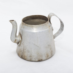 Vintage Metal Milk Pot, Stained Metal, Isolated on White Backgro