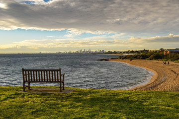 Wooden bench near Brighton beach, Melbourne