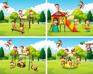 Obraz na płótnie Canvas Scenes with monkeys playing in the park