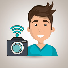 man camera photography wifi vector illustration eps 10