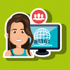 woman internet connected global vector illustration eps 10