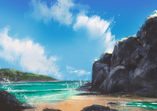 beautiful beach summer natural outdoor,illustration,digital painting
