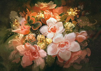 Obraz premium beautiful flowers,color blooming,illustration,digital painting