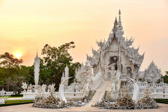 Wat Rong Khun During Golden Hour in Chiang Rai, Thailand