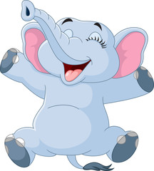 Cartoon funny elephant isolated on white background 