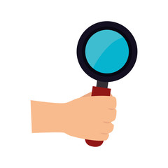 man hand holding lupe magnifying glass search explore instrument focus examine vector illustration