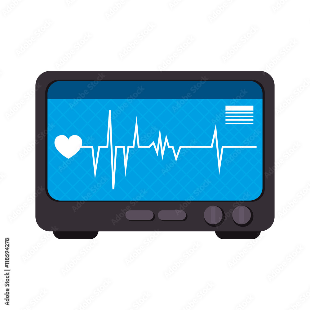 Poster medical device cardiology machine heart control technology vector illustration