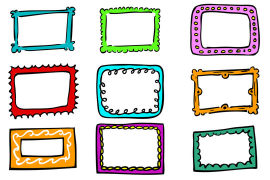 Hand draw sketch of Frames in various color, isolated on white
