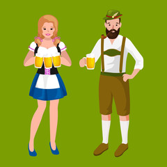 germany beer festival oktoberfest, bavarian beer in glass mug, traditional party celebration, vector illustration