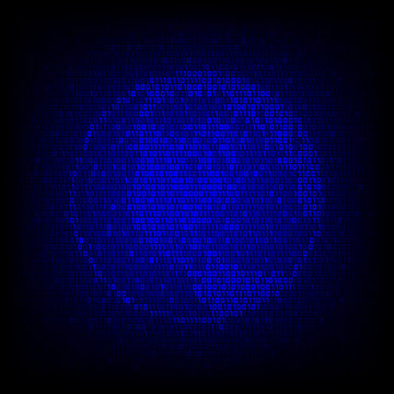 Global networking concept. Binary code globe icon on the digital high tech style vector background.