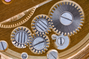 gold and silver clockworks closeup