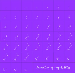 Soap bubble animation. Game design animation frames. Flash. Bursting the bubble