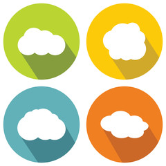 Cloud flat icons on color background with long shadow