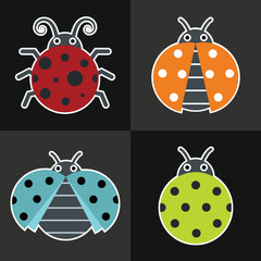 Ladybug icons on black background