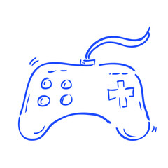 Classic Sketch Game Console, blue line isolated on white
