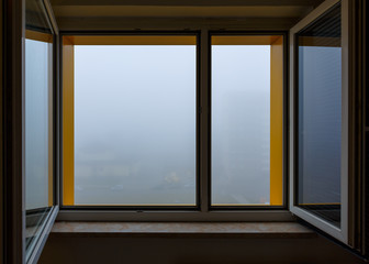 Fog against window, fog outside the window