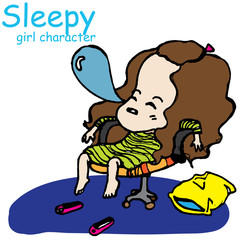 sleepy girl vector character