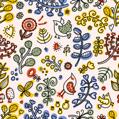Cute seamless pattern with decorative flowers. Vintage and retro.