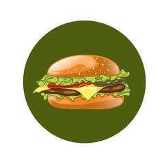 Burger. Cheeseburger vector illustration. Hamburger icon. Fast food concept. 