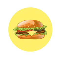 Burger. Cheeseburger vector illustration. Hamburger icon. Fast food concept. 