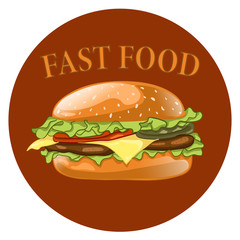 Burger. Cheeseburger vector illustration. Hamburger icon. Fast food concept. 