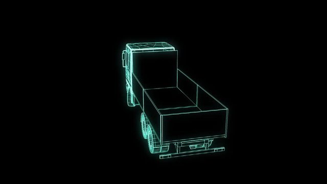 Transport Car in Hologram Wireframe Style. Nice 3D Rendering

