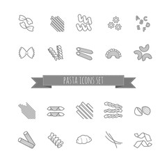 set of various pasta shapes