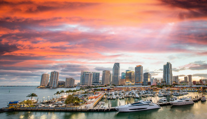 Amazing sunset colors of Miami. Downtown panoramic view