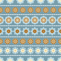 Abstract vector seamless pattern of round geometric elements. Delicate pastel colors and stylized floral motifs for printing on fabric, wrapping paper and children's product. Design hippie and boho.