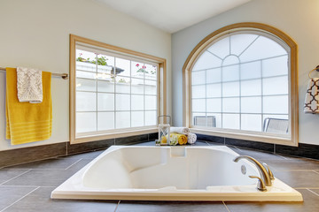 Master bathroom with luxury with bathtub and big windows