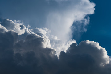 Fototapeta na wymiar Closeup Cumulus clouds on blue sky with sun beam